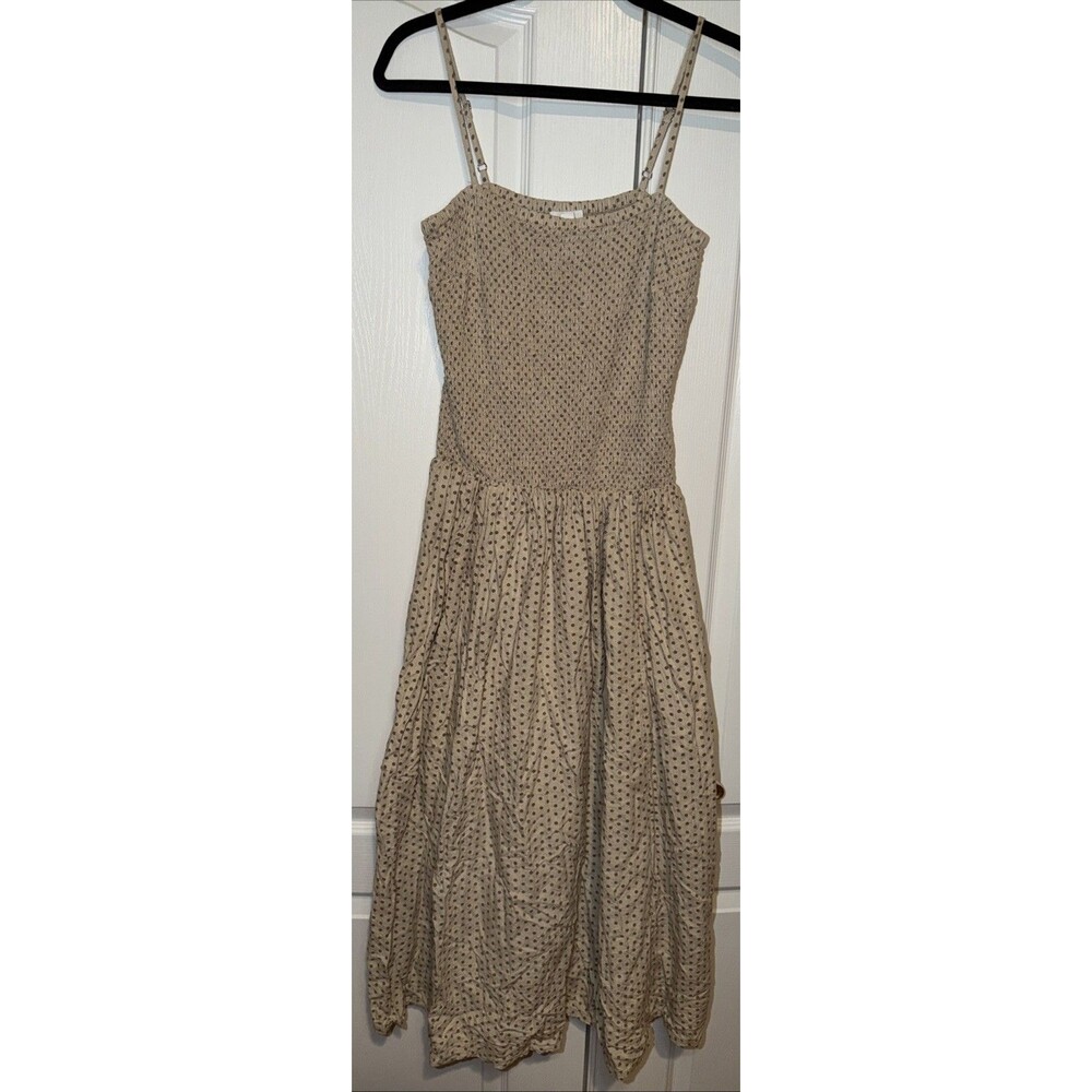 The Drop Womens Smocked Sundress Tan Polka Dots Coquette Fairy Boho Lined Med